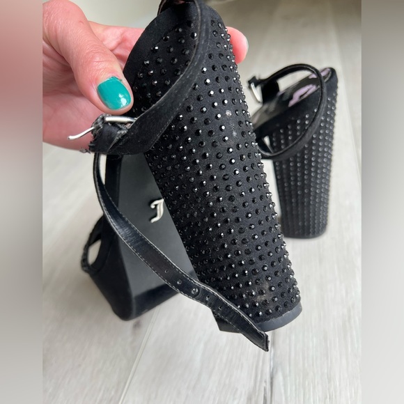 JUICY COUTURE black rhinestone platform heels strappy 8.5 - Picture 6 of 7